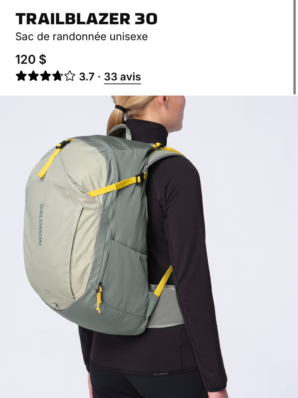 Salomon Trailblazer 30 Backpack — Sage Green with Yellow Accents